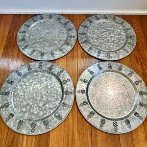 Set of 4 Tiki Pineapple Galvanized Metal Plate Chargers – 13.75” Diameter